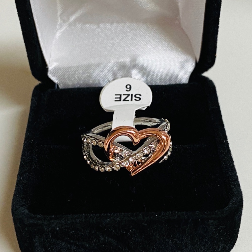 Rose Gold & Silver Simulated Diamond Heart Ring - Picture 2 of 12